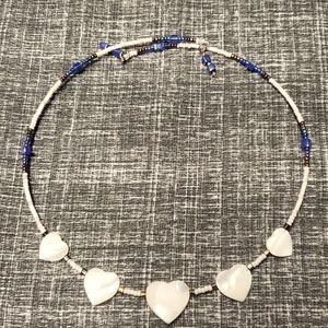 Handmade beaded shell heart accent chocker
